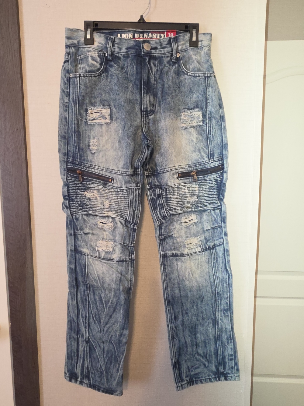 Boy's Light Wash Distressed Biker Jeans